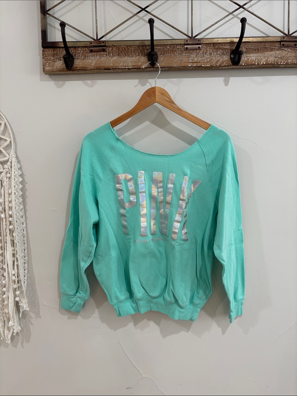 PINK 2013 Holographic Logo Sweatshirt - Mint Green